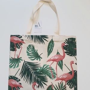 NWT Pink Flamingo Spa Tote Bag Heavy Duty Canvas Beach Bag